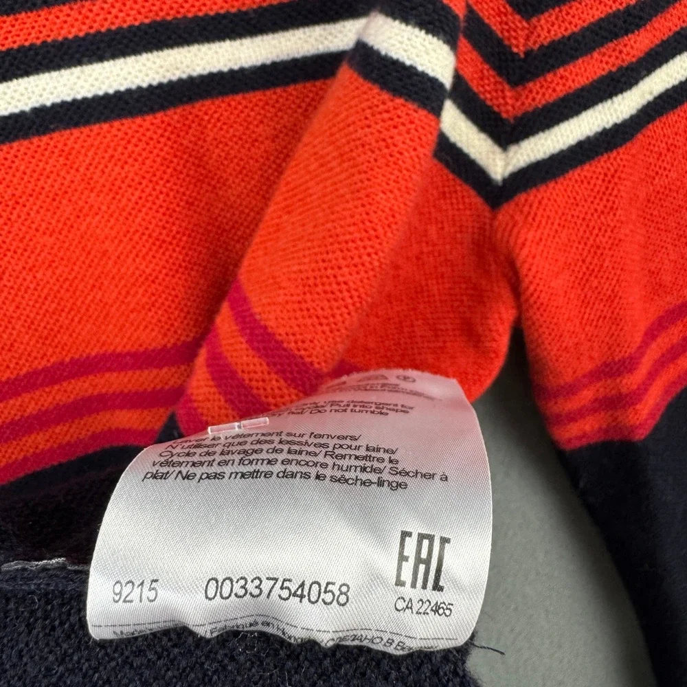 Maerz Muenchen Mens 100% Virgin Merino Wool Striped Pullover Sweater Navy Orange